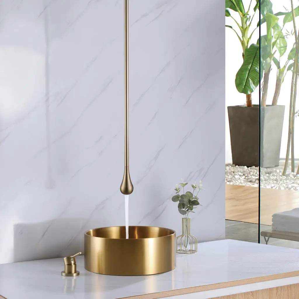 Customizable length Brushed Gold Brass Bathroom sink faucet High Quality Luxury 63 inch Golden Ceiling install Lavabo faucet