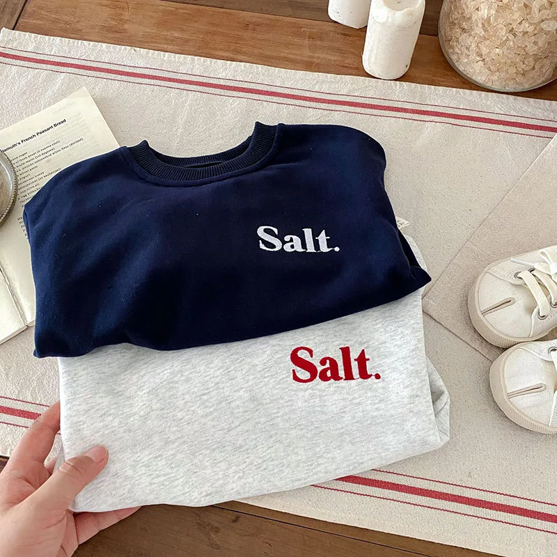 MILANCEL Kids Clothes Set Girls Cute Letter Sweatshirt Boys Solid Color Patch Denim Overall Children Thin Style Loose Clothes