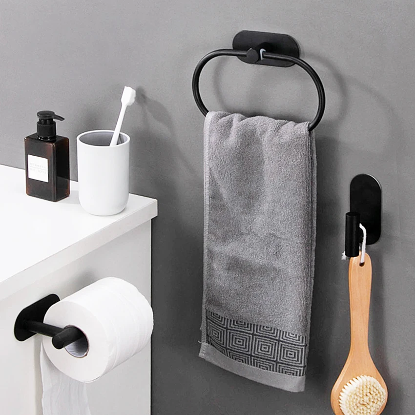 Stainless Steel Toilet Roll Paper Holder Rack Adhesive Hook Hanger Stainless Steel Bathroom Kitchen owel Tissue Dispenser Shelf