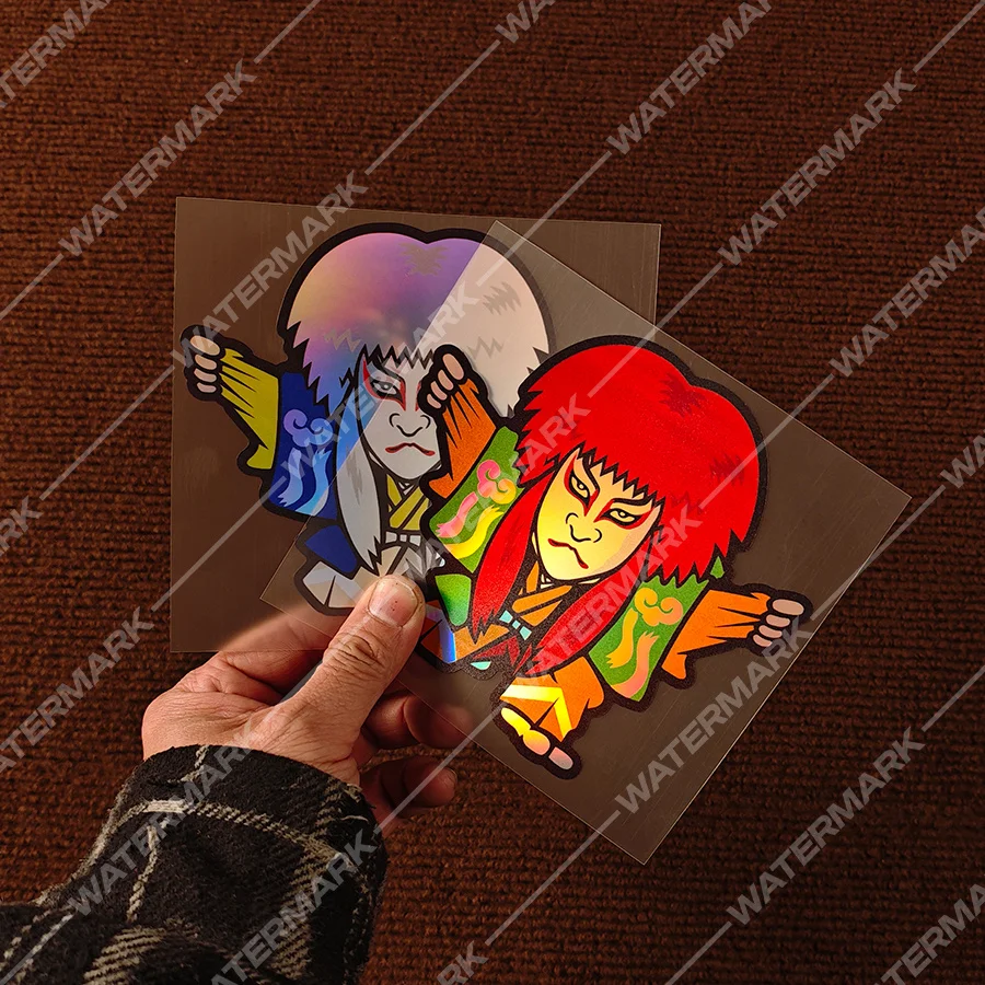 Japanese Kabuki Character Holographic Stickers, Reflective Traditional Performer Vinyl Decals