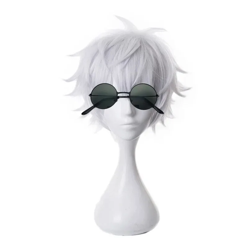 

Anime Jujutsu Kaisen Gojo Satoru Wig Short Silver White Layered Heat Resistant Synthetic Hair Cosplay Wigs + Wig Cap + Glasses