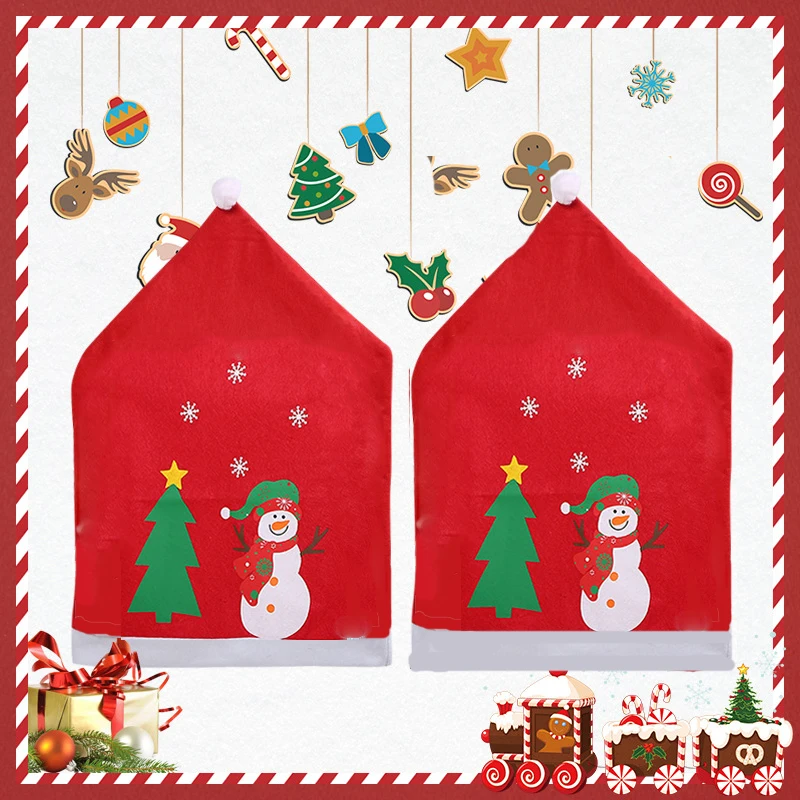 1/2/4/6 Christmas decorations, holiday supplies, daily home snowman, green tree chair covers, 60cm x 50cm A6