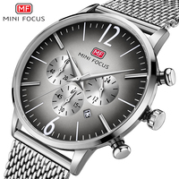MINI FOCUS Fashion Mens Quartz Wristwatches 24 Hours Display Sub-Dials Business Mens Watch Mesh Stainless Steel Strap Clock 0114