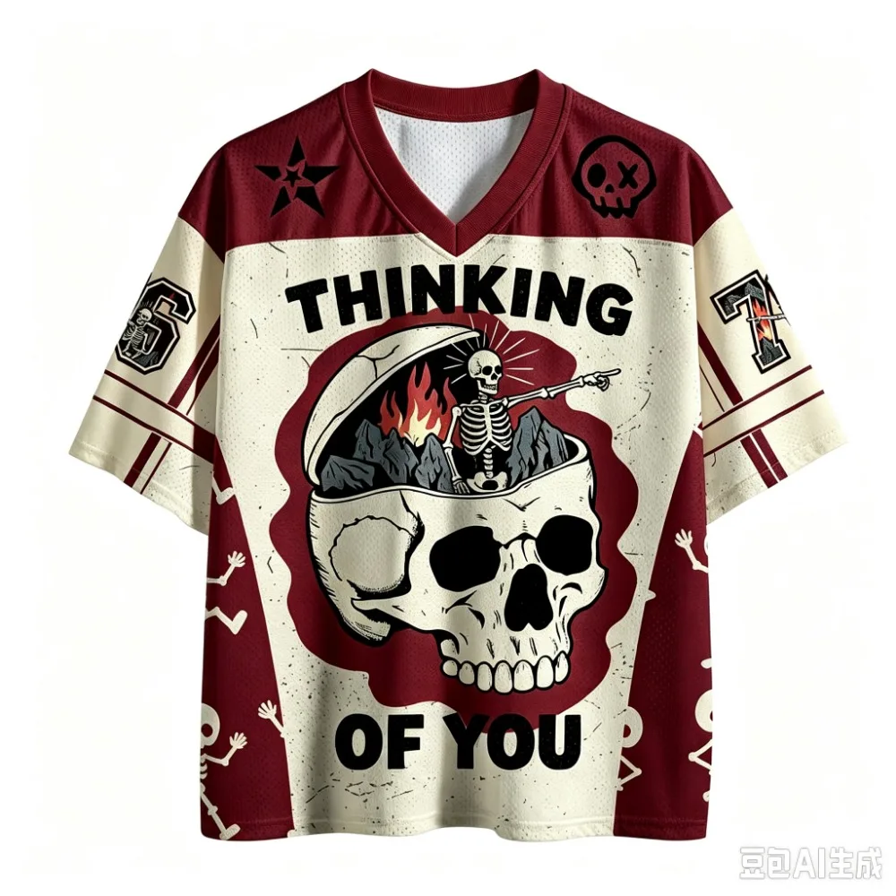 Retro-Skelettmuster Sport Schnelltrocknend Atmungsaktiv 3D-Gedrucktes Herren V-Neck T-Shirt Street Fashion Hip-Hop Y2K Eltern-Kind-Kleidung – Detail 5