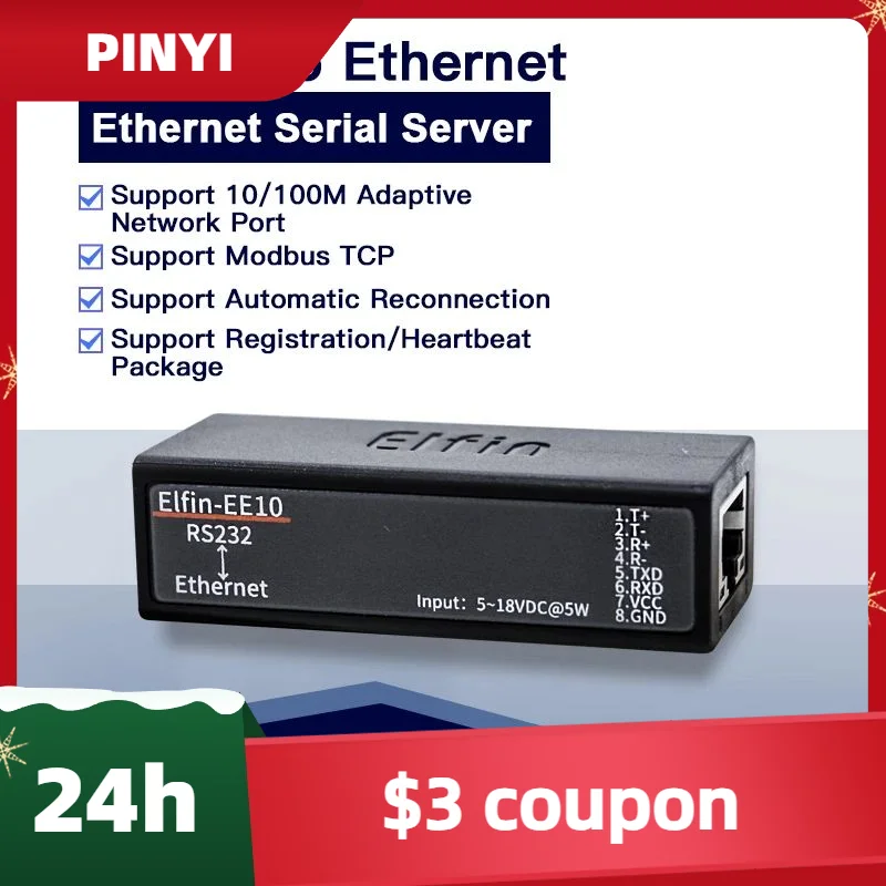 Serial Port RS232 to Ethernet Serial Port Device Server Support TCP/IP Telnet Modbus TCP Protocol EE10