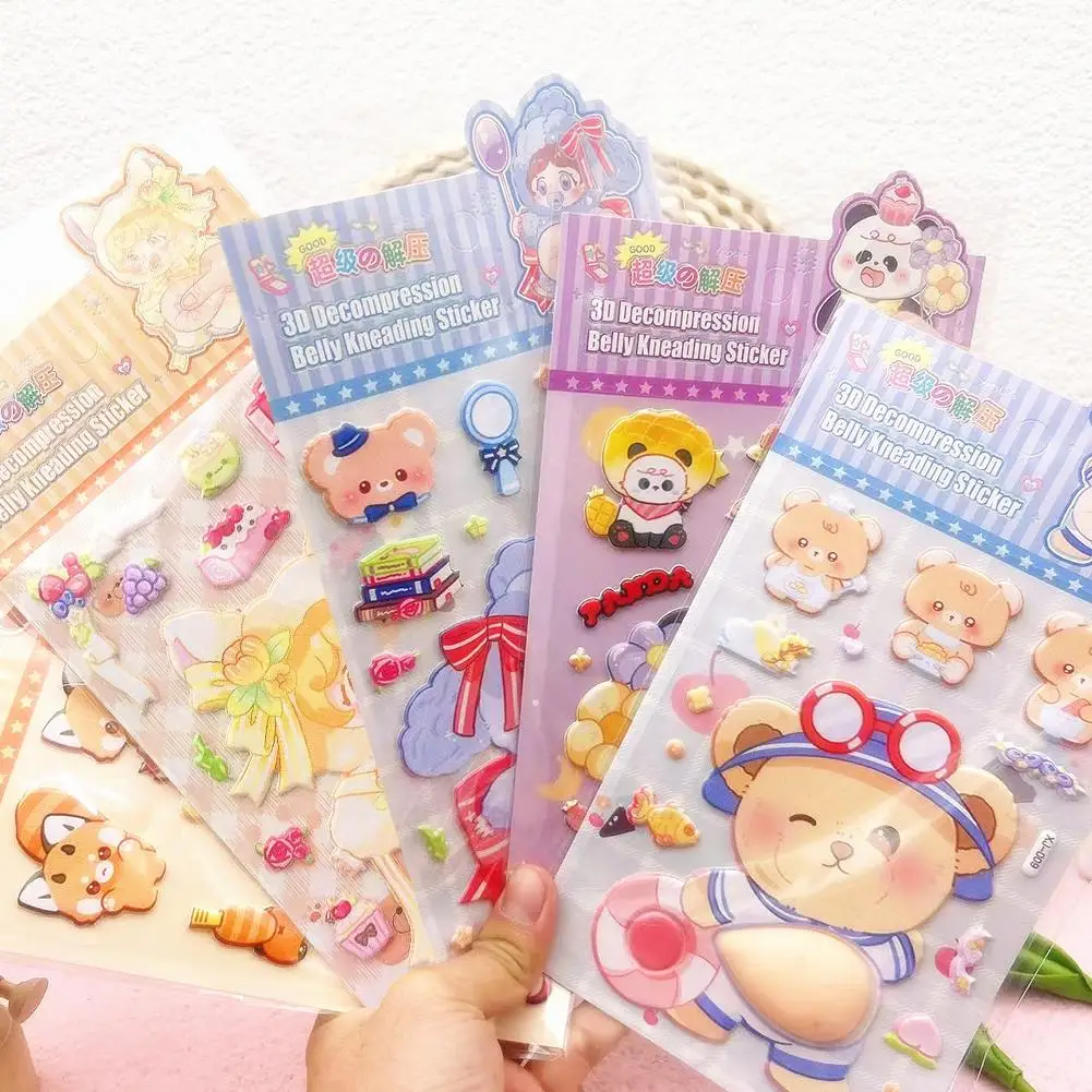 Cute 3D Cartoon PP Stickers, Soft Pinch Belly Relaxing Stickers, Rabbit Panda Animal Decorative Stickers