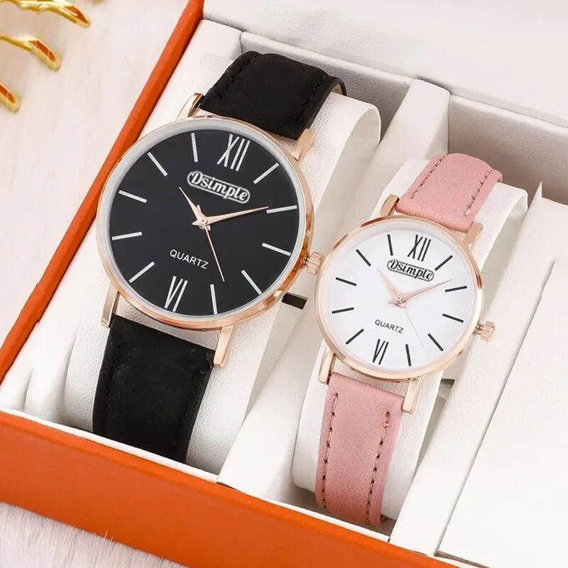 2PCS Fashion Couple Set Watches Luxury Men Women Business Casual Quartz Watch Simple Leather Wristwatch Relogio Feminino