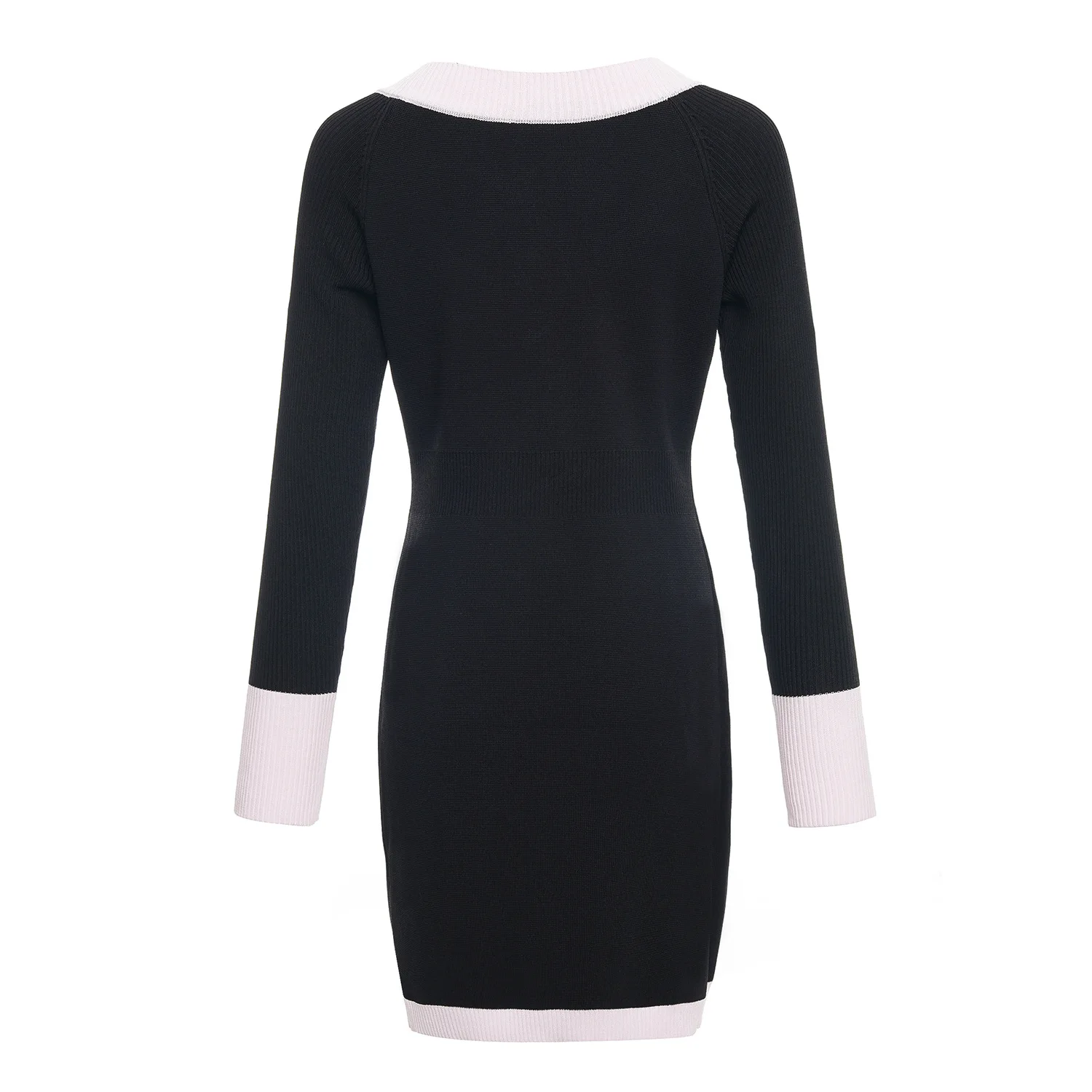 ZJYT 여성 대비 색 니트 스웨터 드레스 긴 소매 슬림 Bodycon 칼집 미니 파티 드레스 봄 2025 패션 가운