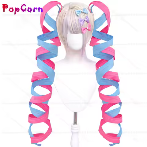 Kangel Cosplay Wig 110cm Long Wig Pink Blue Mixed Wig Cosplay Anime Wigs Heat Resistant Synthetic Wigs