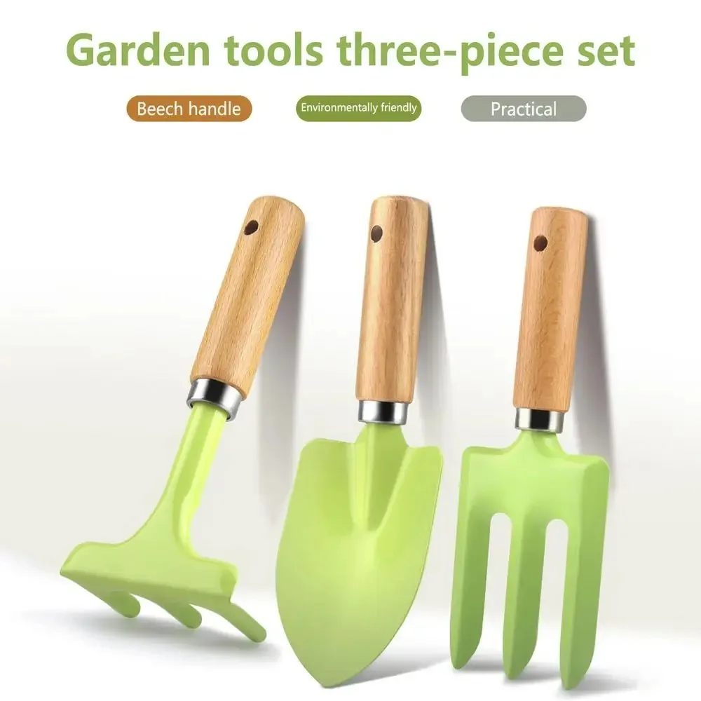 

3Pcs Candy Color Garden Tools Garden Tools Garden Toy Wooden Handle Gardening Tools Multifunctional Trowel Rake Shovel Garden