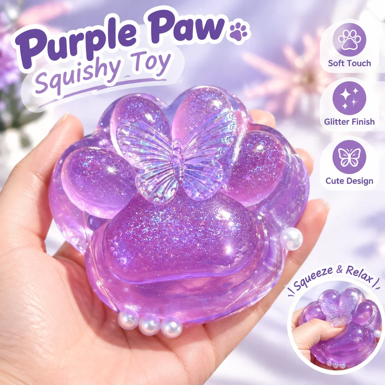 New Soft Purple Gold Cat Paw Squishy Toy Stress Relief Colorful PVC Blind Bag Blind Box Squeeze Decompression Toy for Kids Gift