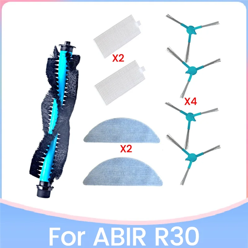 

BAAR-9Pcs Main Brush Side Brush Mop Cloth Hepa Filter For ABIR R30 Robot Vacuum Cleaner Replacement Parts