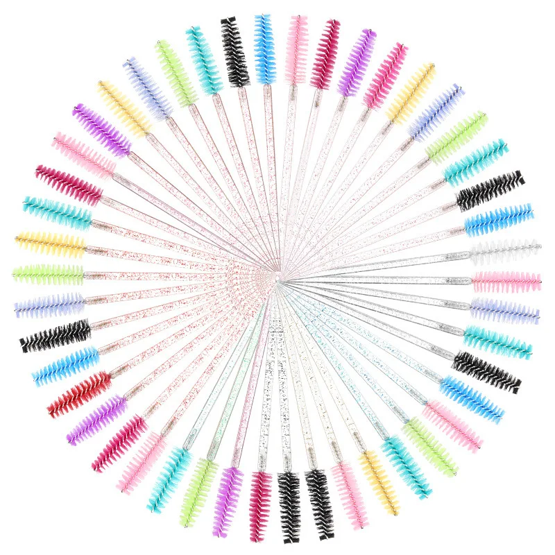 Disposable Crystal Eyelash Brush 50 Pcs Diamond Handle Professional Makeup Brushes Mascara Wands Applicator Lash Extension Tools