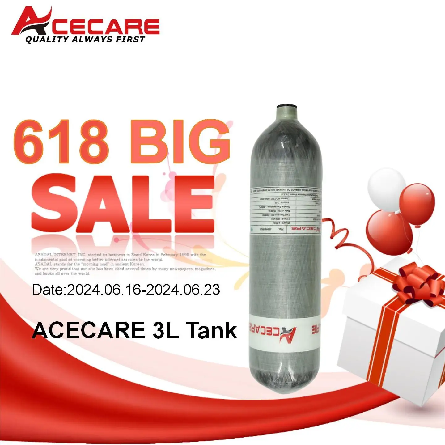 

ACECARE 4500Psi 300Bar 30Mpa 6.8L Carbon Fiber Cylinder High Pressure Air Tank HPA Fill Station Valve for Scuba Diving M18*1.5