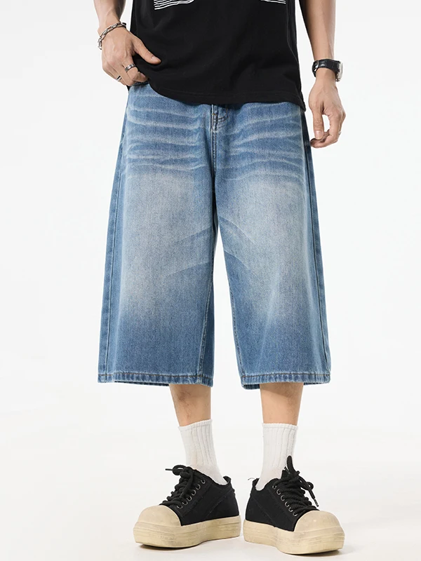 

American Retro Rayon Lyocell Men's Street Sle Loose Straight Leg Seven-Foot Casual Versatile Mid-Waist Jeans orts