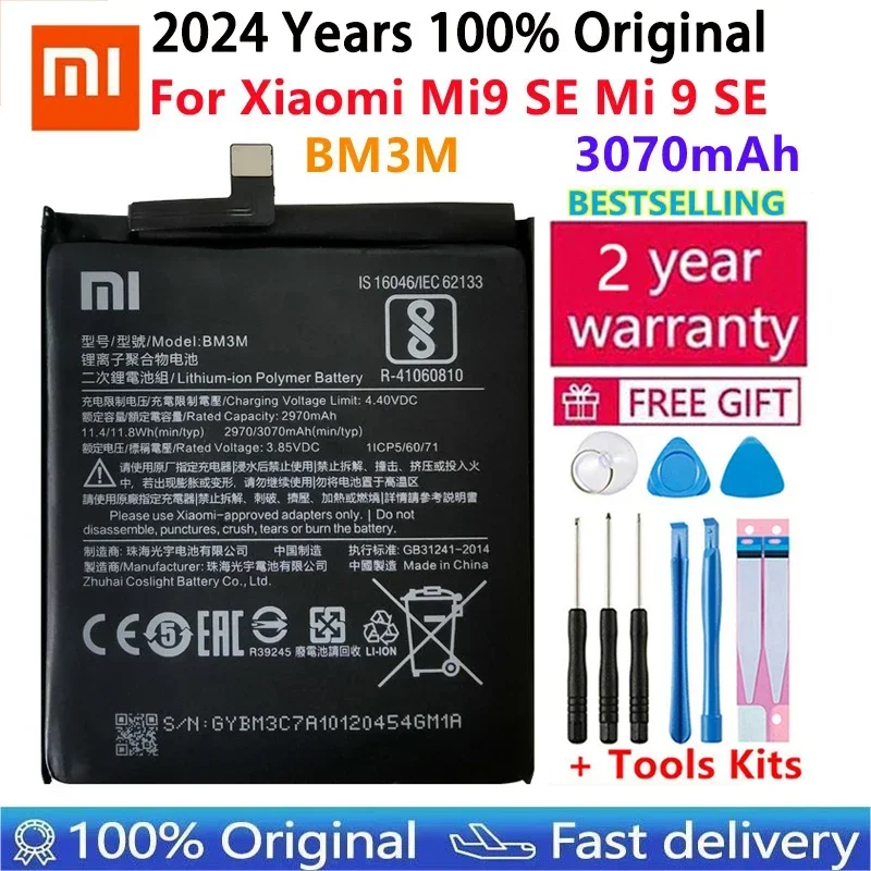 2024 Years 100% Original Replacement Battery For XiaoMi Mi9 SE Mi 9SE BM3M Genuine Phone Battery 3070mAh+Fast Shipping +Tools