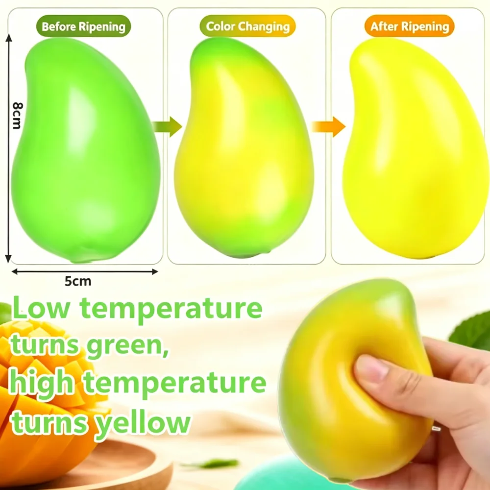 1pc Color Changing Mango Stress Relief Toy, Transforms From Warm Yellow To Green, Super Soft Slow Rebound Squeeze Toy, Cute Real