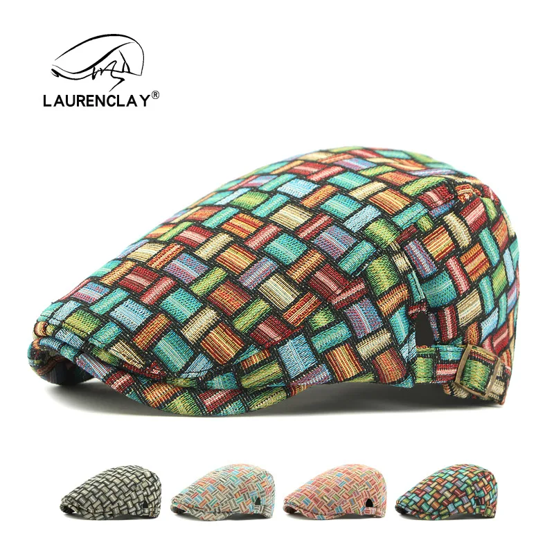 

Springnew Arrival Ethnic Hood Women Stylishretrogrids Pattern Beret British Fashion Peaked Cap Casual Forward