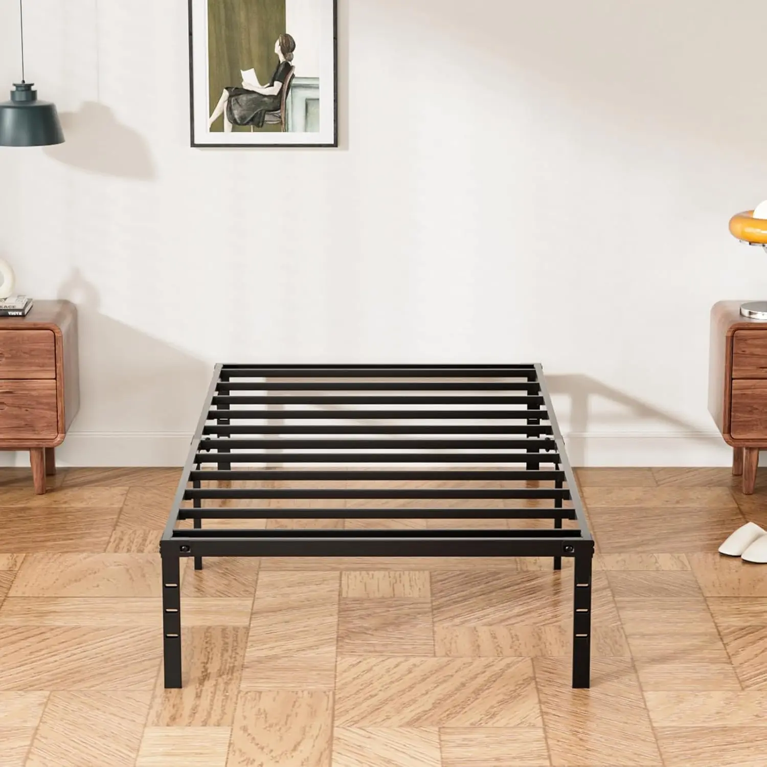 

18 Inch Twin Bed Frame, Heavy Duty Metal Platform with Tool Free Setup, Easy Assembly, Noise Free, Non Slip Black