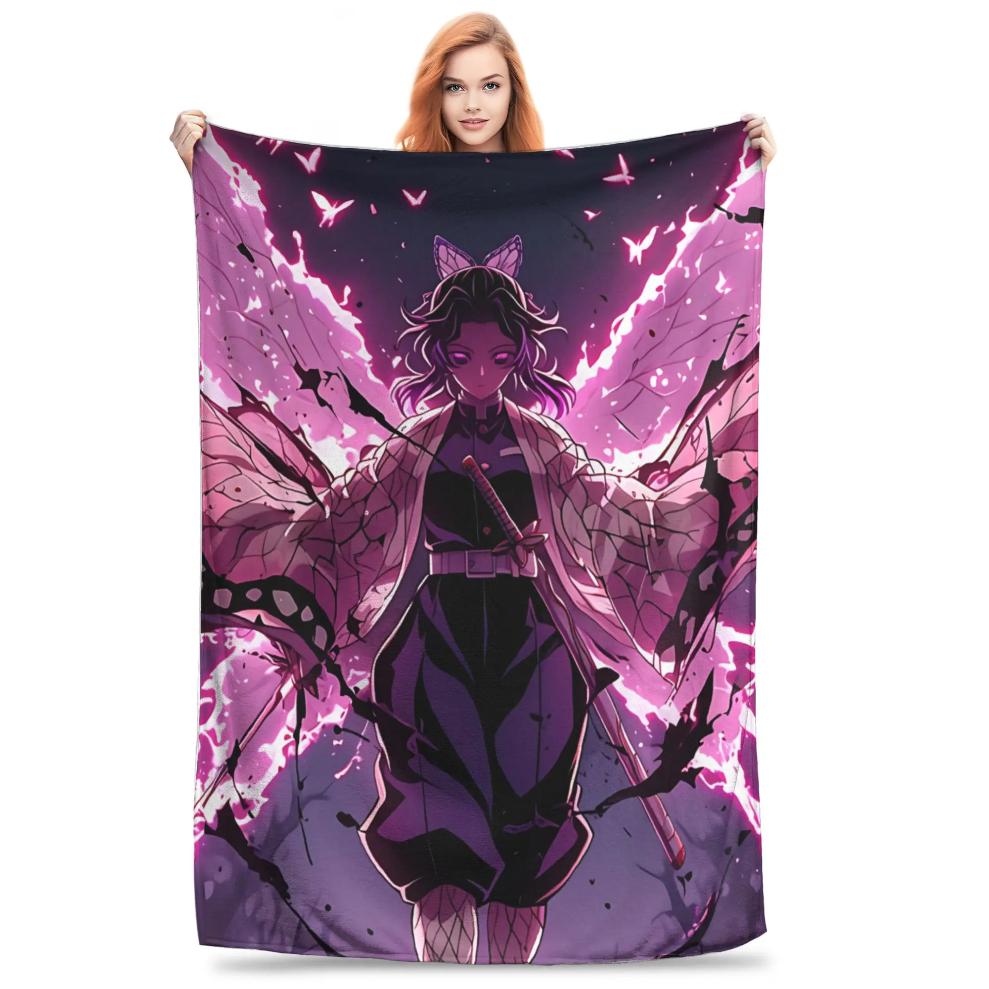 1PC Demon Slayers Anime Shinobu Kocho  Winter Blankets for Adults Bedding Home Interior Sofa Knee