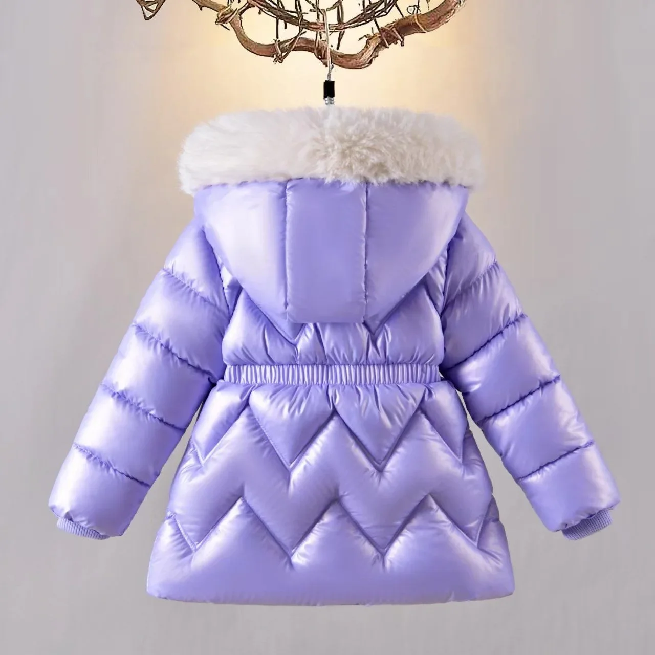 ZOETOPKID 2026 Winter-Frühlings-Jacke für Teenager-Mädchen, einfarbig, mit Plüschfutter, dick, warm, glänzend, wasserdicht, mit Kapuze, Parka für Mädchen – Detail 4
