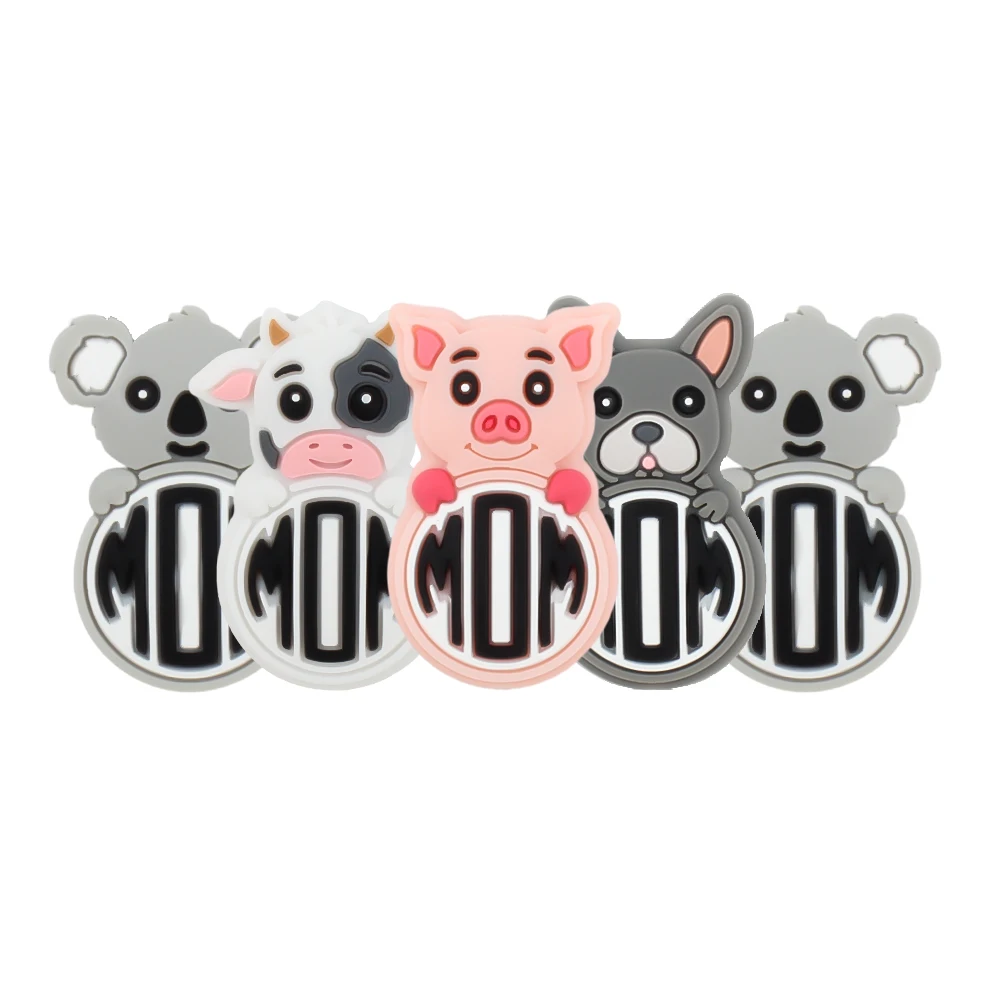 

10PCS New Cow Pig Koala Silicone Focal Bead BPA Free Animal Loose Bead DIY Baby Teether Pacifier Chain Jewelry Pen Accessories