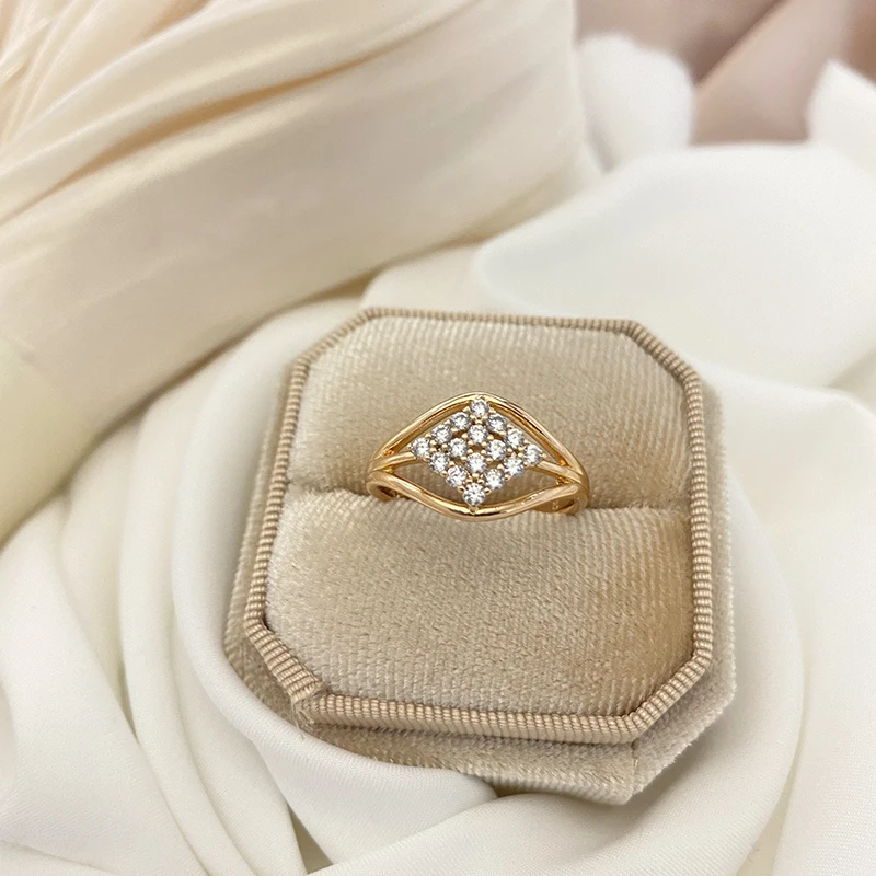SYOUJYO Zircon Square Pave Ring For Women Trendy Bridal Wedding 585 Rose Golden Jewelry