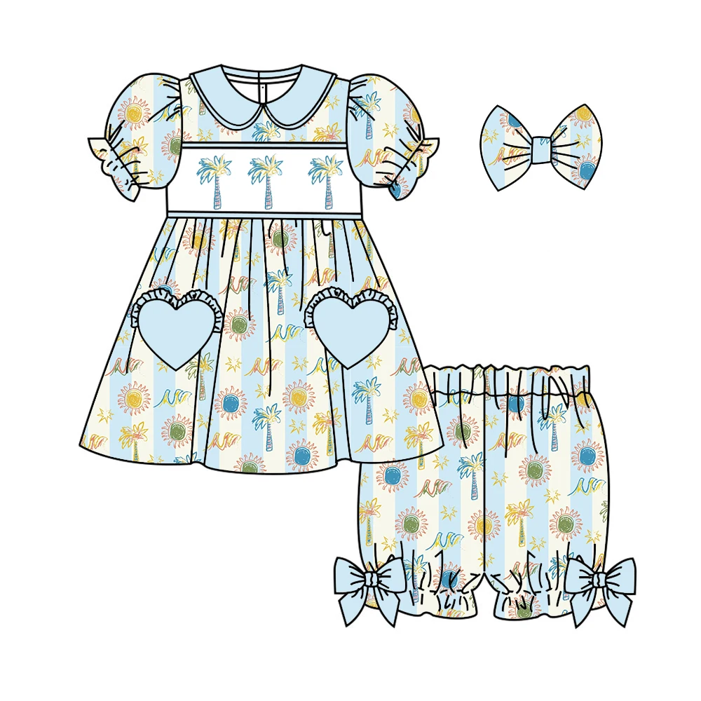 Toddler Kids Tropical Palm  Leopard Heart Outfit Dress Top Shorts Bloomers Cute Summer Girls Boys Pajamas Set