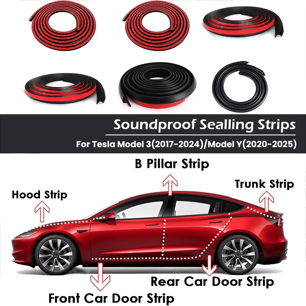 

for Tesla Model Y Door Seal Strip Kit Soundproof Rubber Noise Insulation Weatherstrip for Model 3 Sealing Set Trim Accessories