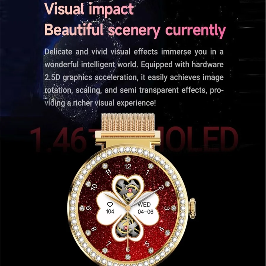Diamond-encrusted Smart Watch Great Value Ladie Gift Set Metal Steel Strip Round Touch Screen Smartwatch For Women