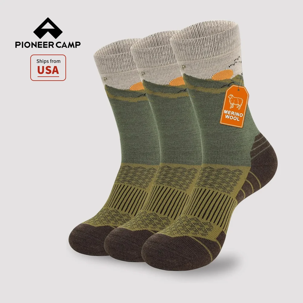 

Pioneer Camp Merino Wool Hiking Socks for Men & Women Cozy Running Socks Cushioned Breathable Athletic Work Hunting - 3 Pairs