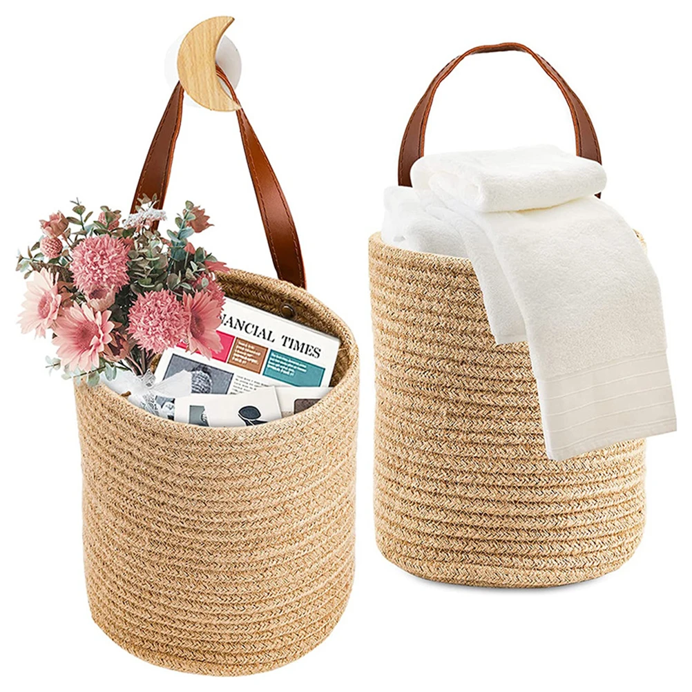 

Woven Cotton Storage Basket Small Soft Baskets Wall Mount Organizer Decorative Hanging Kitchen Sundries Storage