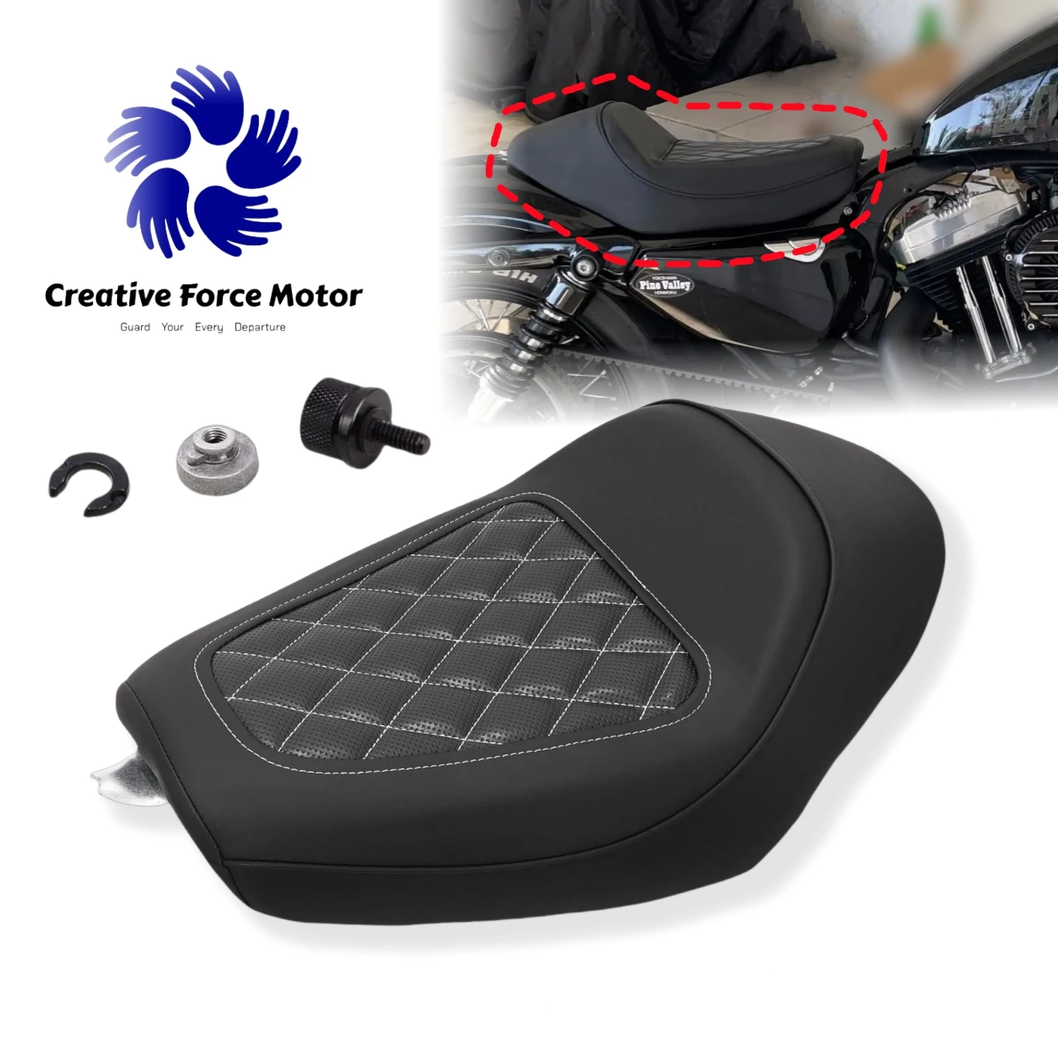 

Driver Solo Seat Pad PU Leather Motorcycle Rider Parts Front Cushion For Harley Sportster 48 Iron 1200 XL 883 SuperLow Roadster
