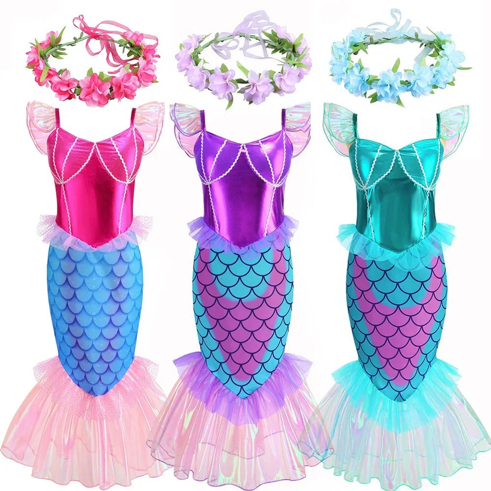 

Disney Little Mermaid Ariel Princess Dress for Girls Halloween Costume Carnival Party Baby Cosplay Mermaid Blue-green Dress