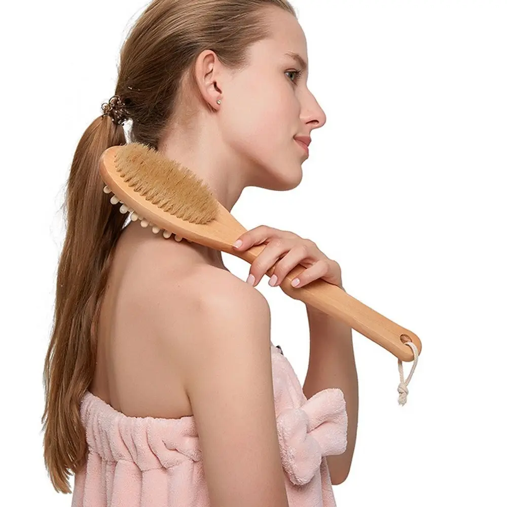 Bristle Body Bath Brush Back Scrubber Long Natural Wooden Handle Shower