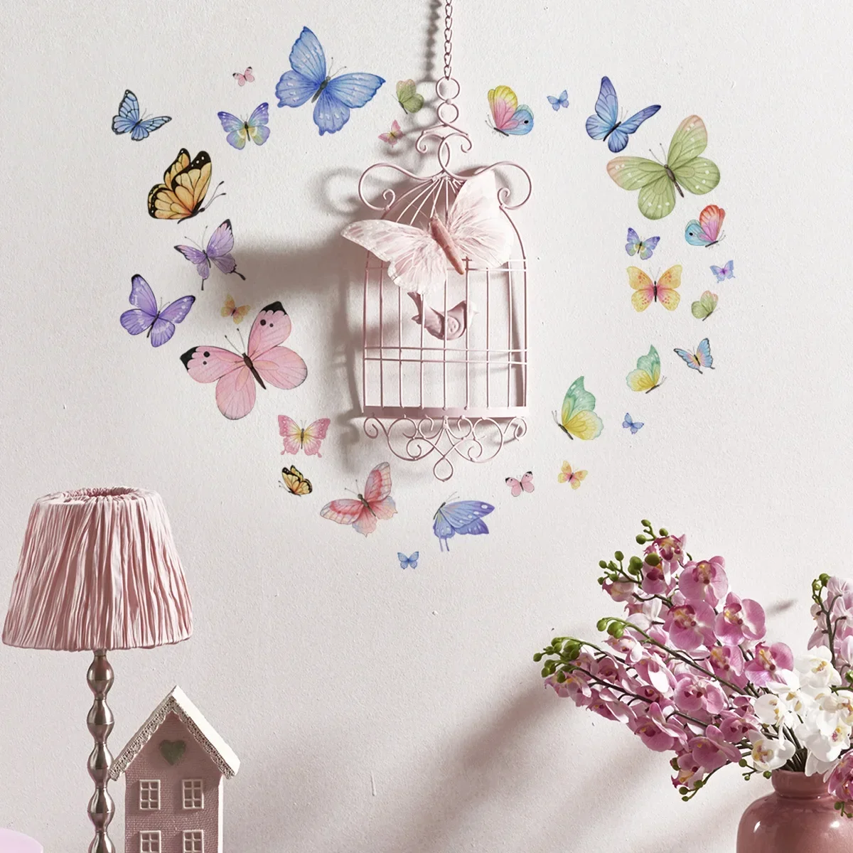 Watercolor Butterfly Wall Sticker Living Room Bedroom Background Decor Wallpaper For Home Decoration Self-adhesive DIY Decals