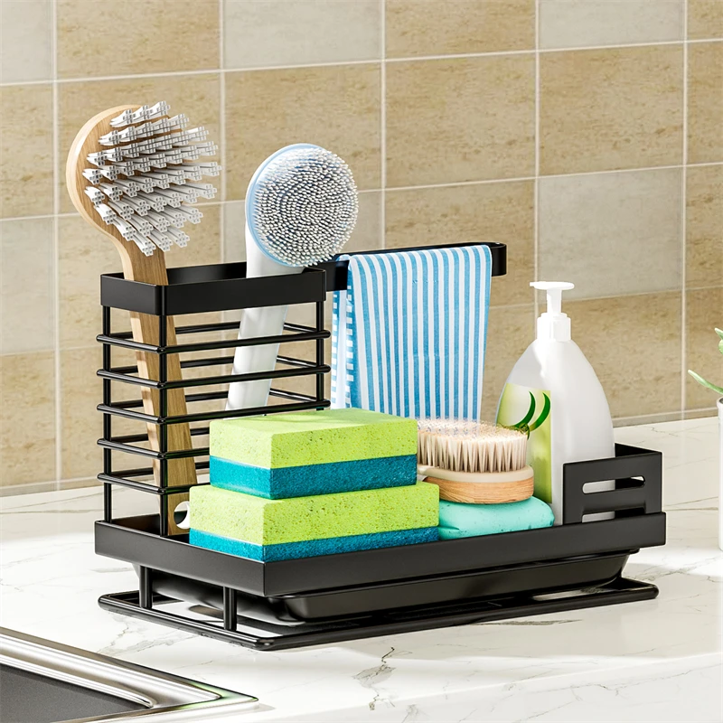 

Kitchen Multifunctional Rack Sink Sponge Storage Rack Countertop Multifunctional Dish Cloth Brush Towel Drain Storage Rack