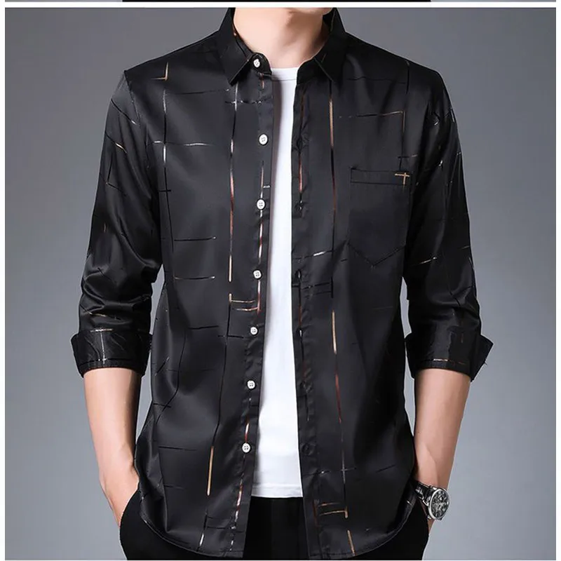 Spring KPOP Fashion Style Harajuku Slim Fit Ropa Hombre Loose Casual All Match Shirt Pockets Lattice Button Long Sleeve Blusa