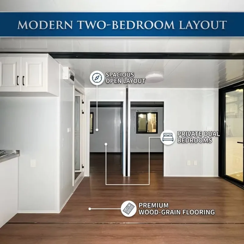 Modern Wood Slat Prefab Modular Waterproof Container House Covered Deck Gable Roof Expandable Design Floor-to-Ceiling Hotel