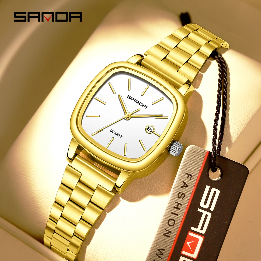 

SANDA Couple Tank Quartz Watch Waterproof Fashion Couple Watches Wear Resistant Stainless Strap Square Dial Design Women Gift