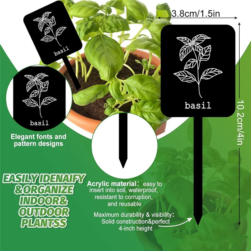 AS60-Black Waterproof 24 Pcs Acrylic Plant Labels Signs 12 Styles Garden Markers Plant Stakes Tag With Names