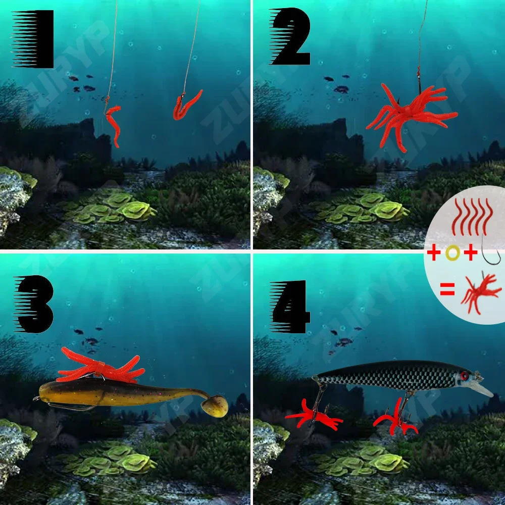 Esca da pesca in Silicone con verme rosso realistico, lombrico morbido, esca artificiale con additivo per gamberetti di pesce, accessori per la pesca, 100 pezzi