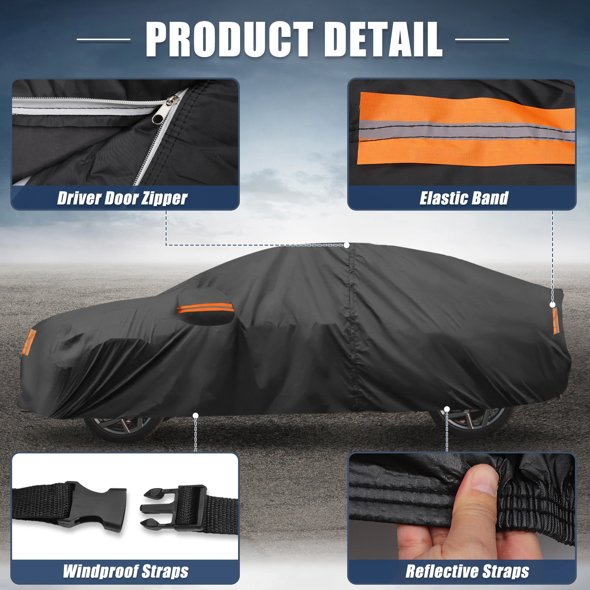 UXCELL Car Cover for Tesla Model Y 2020-2025 210D-PU Outdoor Full Car Cover All Weather Protection with Door Zipper Waterproof