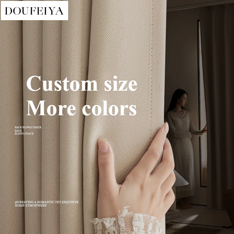 

Custom Size Modern Thick Cream Chenille Blackout Curtains for Living Room Bedroom Dining Window White Tulle Solid Color Elegant