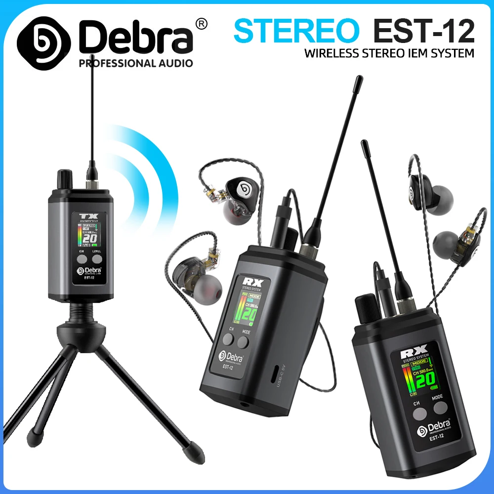 Беспроводная стереосистема для мониторинга в ушах Debra EST-12 UHF, 20 переключаемых каналов, 560~590 МГц, для церкви, музыкальных групп