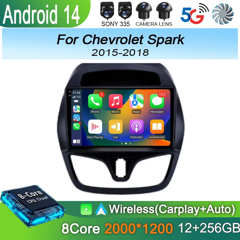 

Android14 Carplay Auto WIFI + 4G автомобильное радио для Chevrolet Spark 2015 2016 2017 2018 мультимедийный GPS-плеер WIFI + 4G стерео аудио DSP