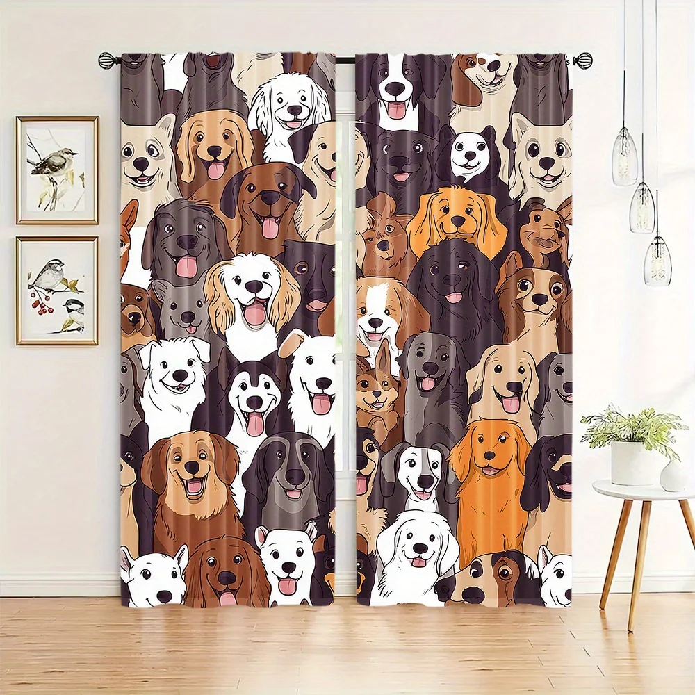 Cute Dog Pattern Curtains, Cartoon Puppy Face Window Drapes, Pet Lover Decor, Blackout Fabric for Kids Room Living Room Bedroom