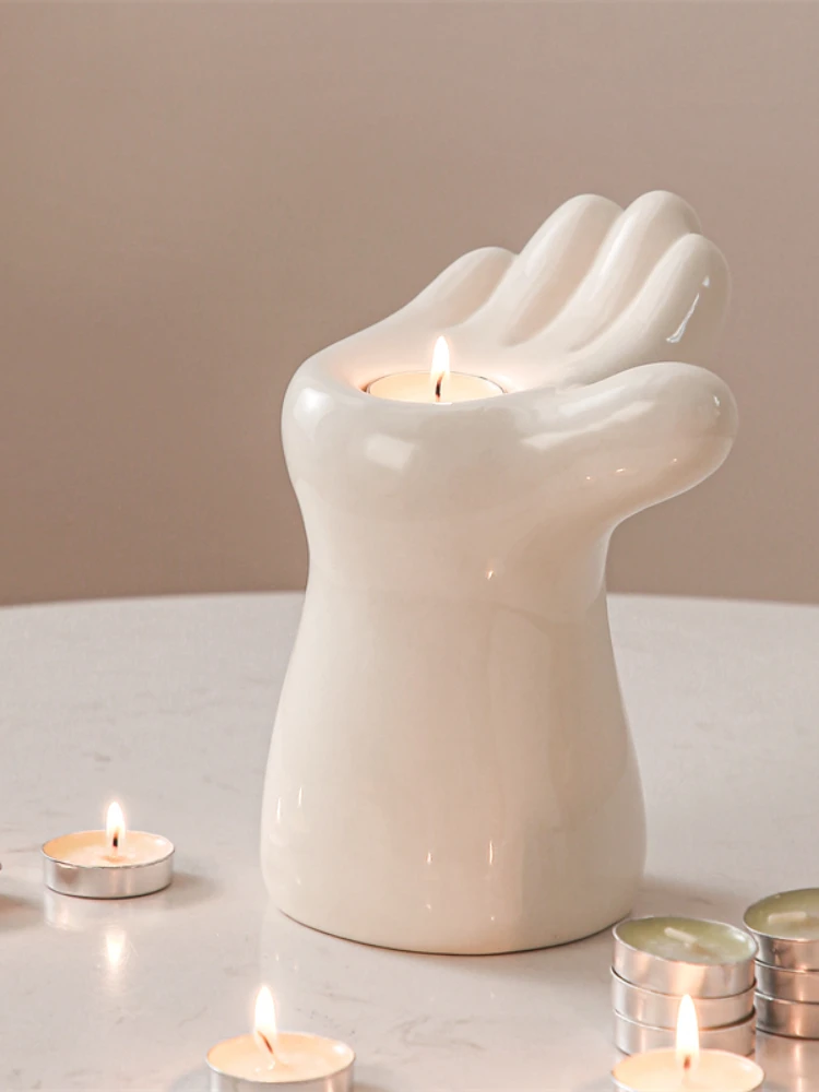 

White Ceramic Aromatherapy Candle Holder Cream Wind Room Tabletop Living Room Decoration Ornaments Shooting Props Candle Holders