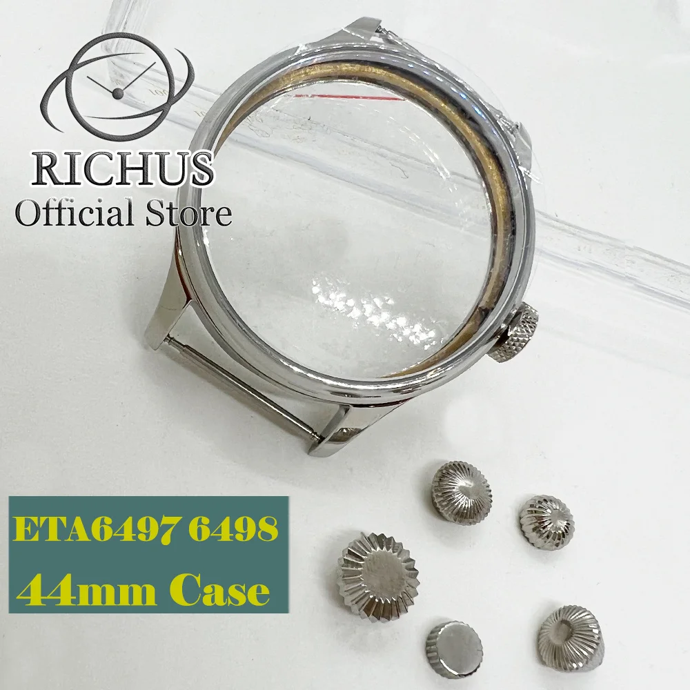 

44mm Stainless steel silver watch case fit ETA 6497 6498 Seagull ST3600 ST3620 ST36 series Hand Wind movement