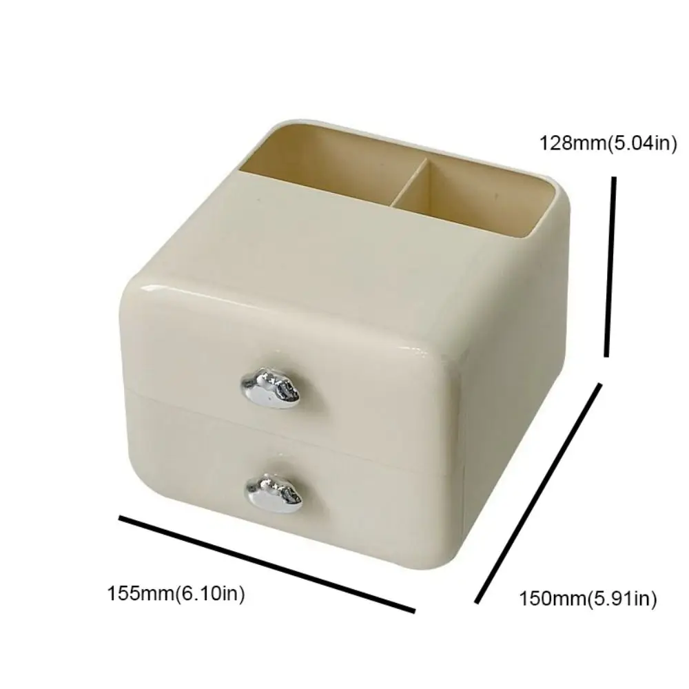 Multifunction Desktop Organizer Shelf Cream Color Large Capacity Pen Holder Double Drawer Anti-slip Partition Storage Student